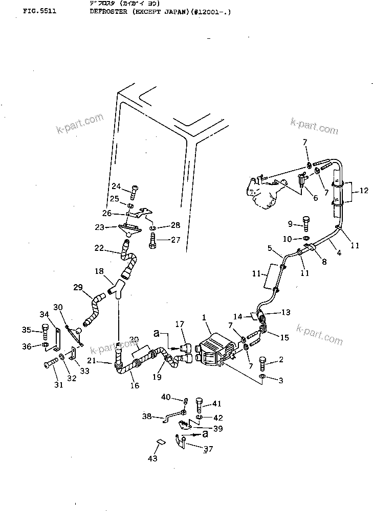 Komatsu parts book diagram for PC100L-3 S/N 12001-UP: DEFROSTER (EXCEPT JAPAN)(#12001-.)