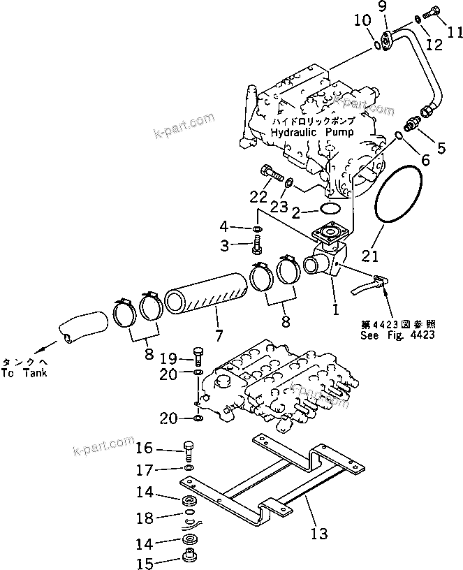 Komatsu parts book diagram for PC100L-3 S/N 12001-UP: HYDRAULIC PIPING (TANK TO PUMP TO VALVE) (1/2)