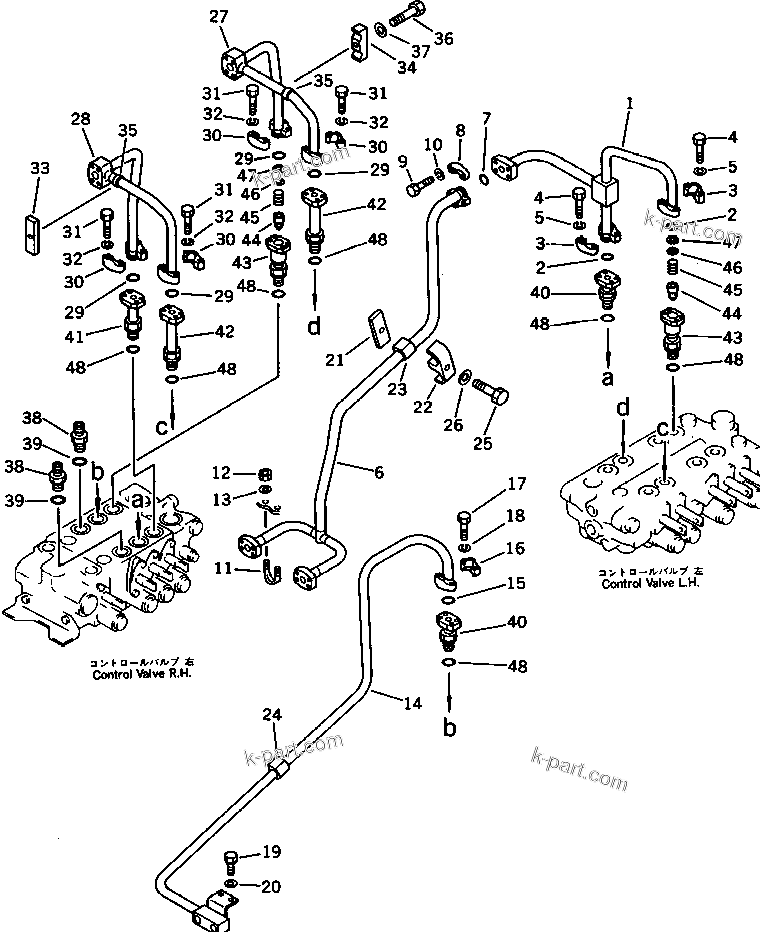 Komatsu parts book diagram for PC100L-3 S/N 12001-UP: HYDRAULIC PIPING (CHASSIS SIDE)
