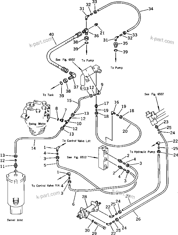 Komatsu parts book diagram for PC100L-3 S/N 12001-UP: HYDRAULIC PIPING (VALVE TO OIL COOLER TO TANK) (2/2)             (WITHOUT AUTO DECELERATION)(#12001-12199)