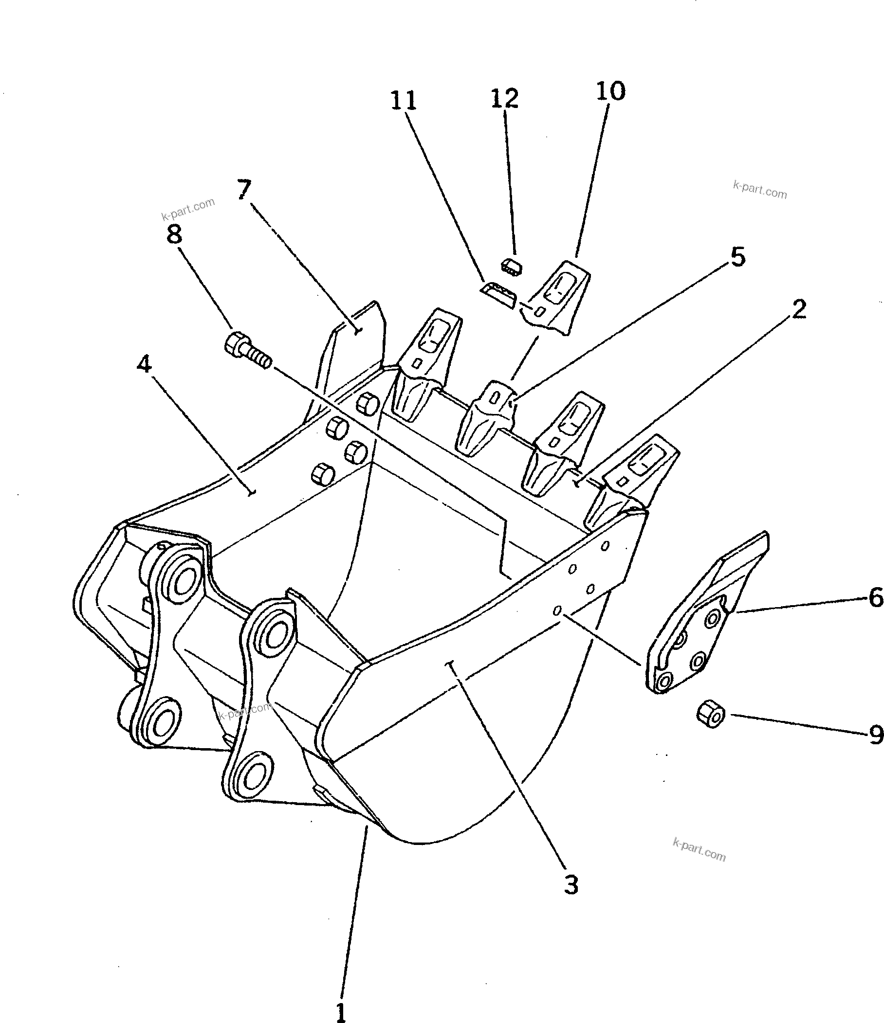 Komatsu parts book diagram for PC100L-3 S/N 12001-UP: SHALLOW BOTTOM BUCKET ? 0.35M3 ? WIDTH 825MM