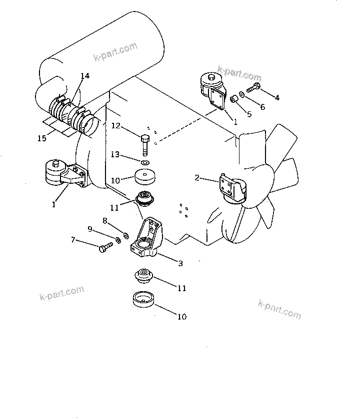 Komatsu parts book diagram for PC100L-3 S/N 12001-UP: ENGINE MOUNT (TBG SPEC.)