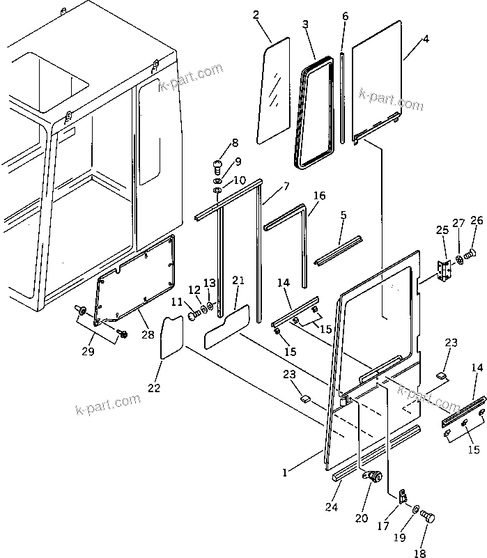 Komatsu parts book diagram for PC100L-3 S/N 12001-UP: OPERATOR'S CAB (6/7) (TBG SPEC.)