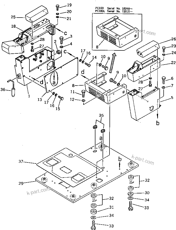 Komatsu parts book diagram for PC100L-3 S/N 12001-UP: OPERATOR'S CAB ? FLOOR FRAME (TBG SPEC.)