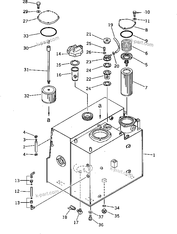 Komatsu parts book diagram for PC100L-3 S/N 12001-UP: HYDRAULIC OIL AND FUEL TANK (TBG SPEC.)