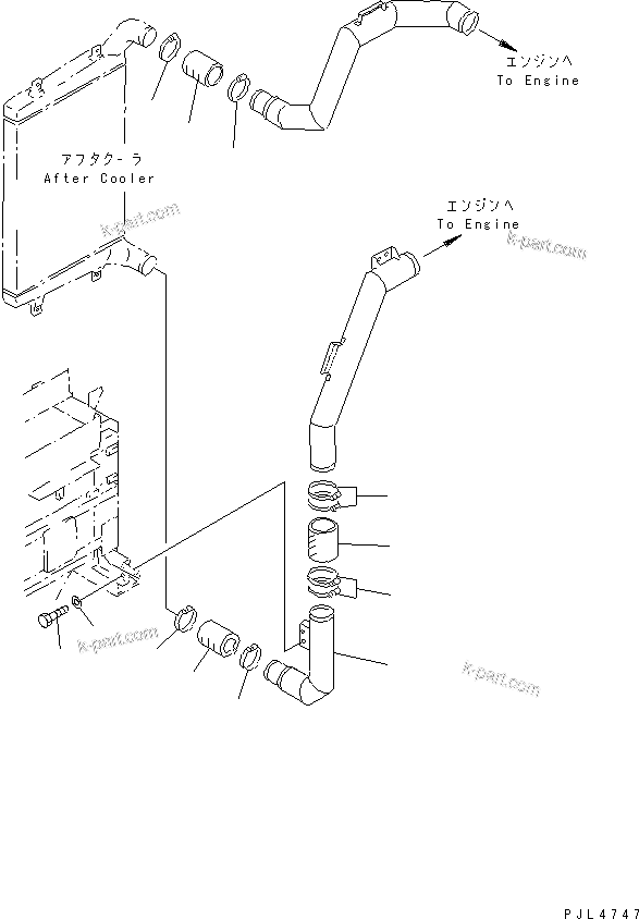 Komatsu parts book diagram for PC1100LC-6 S/N 10001-UP: COOLING (AFTER COOLER) (AIR PIPING)(#10158-)