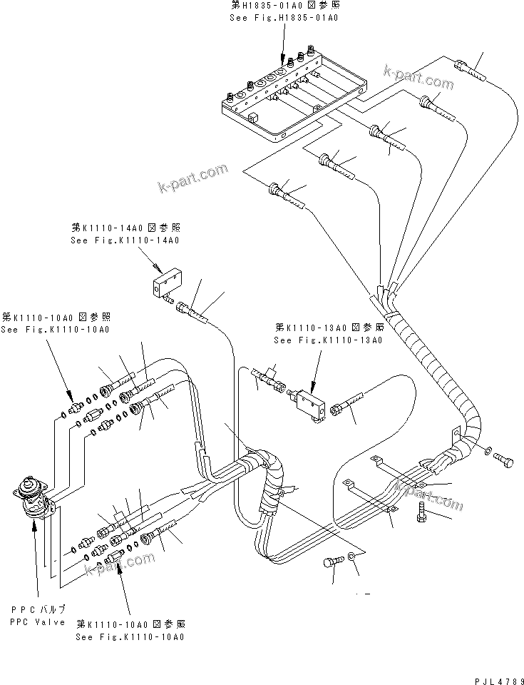 Komatsu parts book diagram for PC1100LC-6 S/N 10001-UP: FLOOR FRAME (PPC WORK LINE) (PPC HOSE ? L.H.)(#10158-)