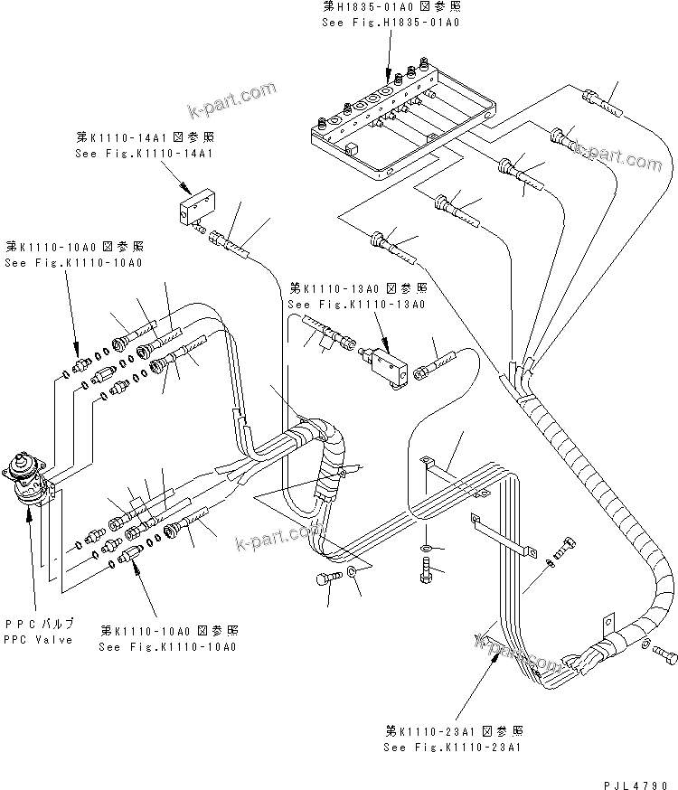 Komatsu parts book diagram for PC1100LC-6 S/N 10001-UP: FLOOR FRAME (PPC WORK LINE) (PPC HOSE ? L.H.) (FOR HIGH CAB)(#10158-)