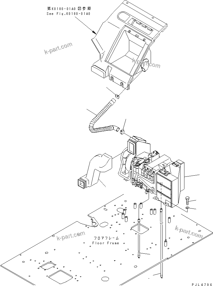 Komatsu parts book diagram for PC1100LC-6 S/N 10001-UP: FLOOR FRAME (AIR CONDITIONER)(#10158-)