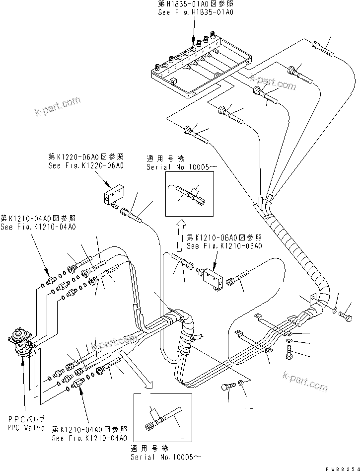 Komatsu parts book diagram for PC1100LC-6 S/N 10001-UP: LEFT STAND (PPC WORK LINE) (PPC HOSE)(#10001-10157)