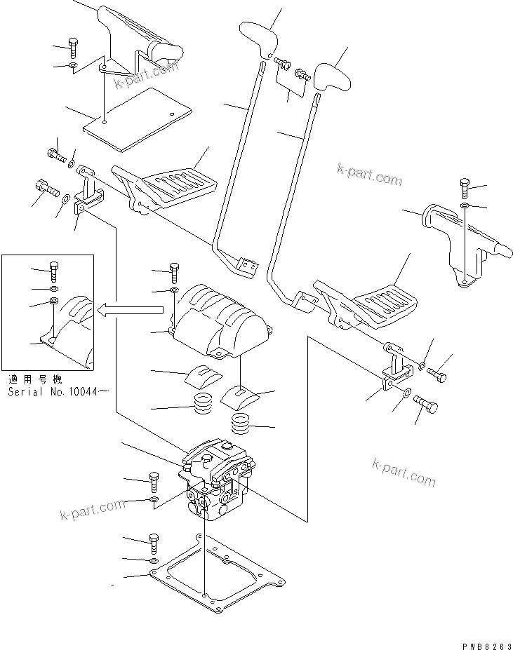 Komatsu parts book diagram for PC1100LC-6 S/N 10001-UP: TRAVEL LEVER (LEVER AND PEDAL)(#10001-10157)