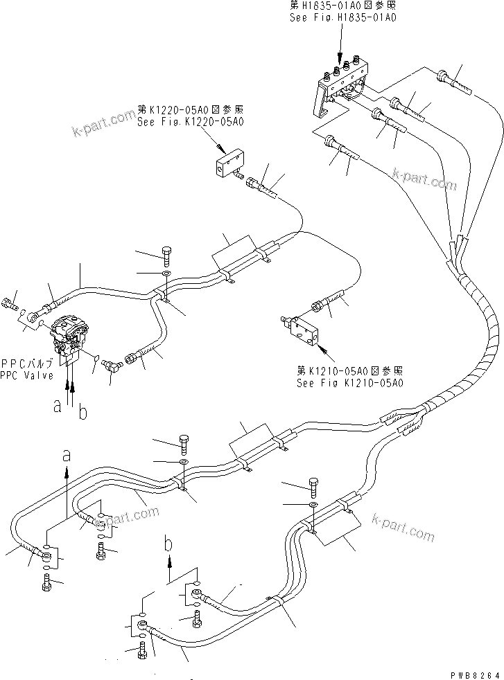 Komatsu parts book diagram for PC1100LC-6 S/N 10001-UP: TRAVEL LEVER (PPC TRAVEL LINE)(#10001-10157)