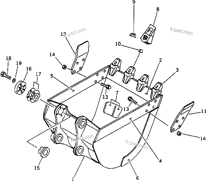 Komatsu parts book diagram for PC120-5Z S/N 36601-UP (Excel Spec.): BUCKET ? 0.33M3 WIDTH 700MM (VERTICAL PIN TYPE)