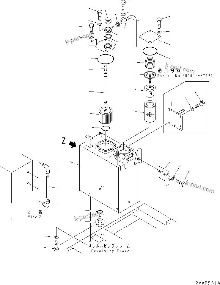 Komatsu parts book diagram for PC120-6H S/N 45001-UP: HYDRAULIC TANK(#45001-49820)