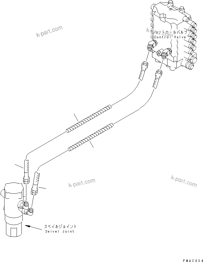 Komatsu parts book diagram for PC120-6H S/N 45001-UP: TRAVEL PIPING UPPER(#45001-56999)