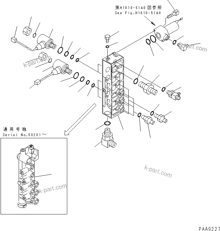Komatsu parts book diagram for PC120-6H S/N 45001-UP: SOLENOID VALVE LINE (SOLENOID VALVE)(#50201-53010)
