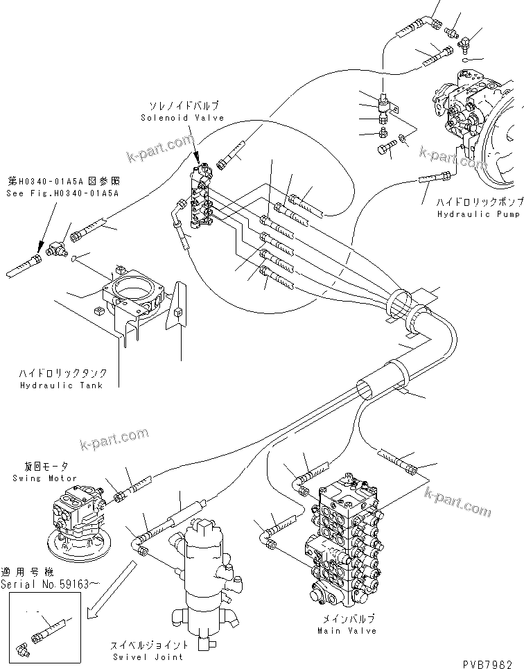 Komatsu parts book diagram for PC120-6H S/N 45001-UP: SOLENOID VALVE LINE (SOLENOID VALVE PIPING)(#57000-59562)