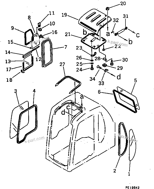 Komatsu parts book diagram for PC120-6H S/N 45001-UP: OPERATOR'S CAB (WINDOW AND ROOF VENTILATOR)(#45001-51513)