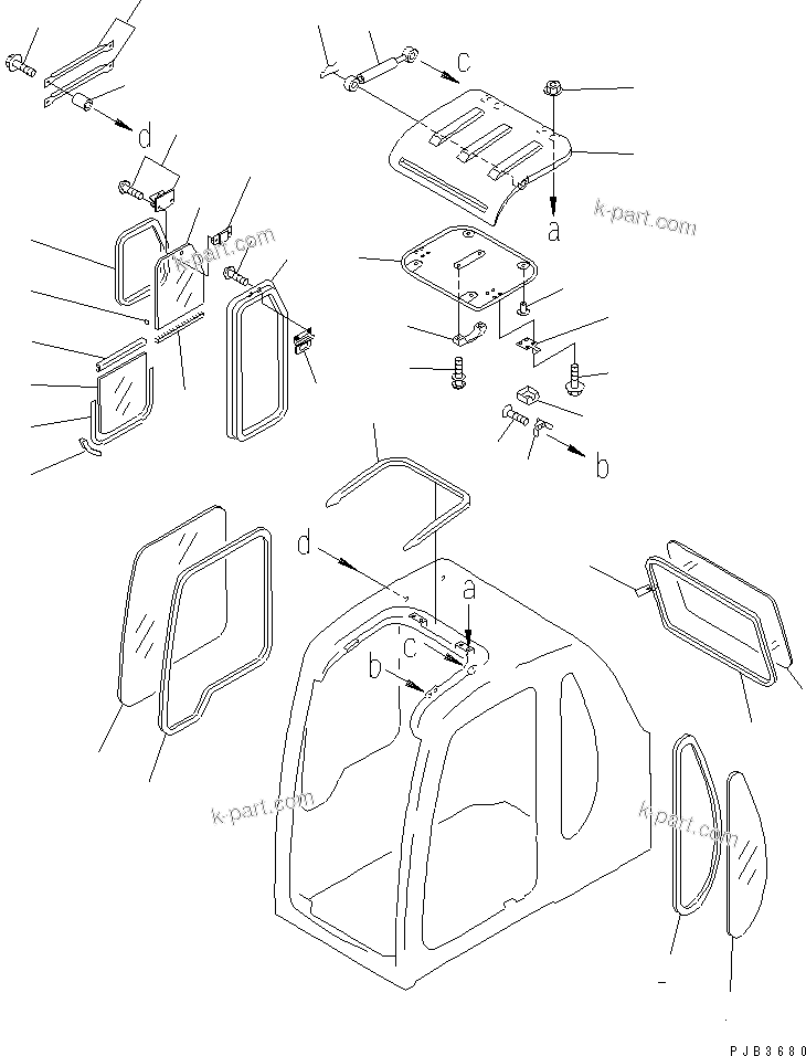 Komatsu parts book diagram for PC120-6H S/N 45001-UP: OPERATOR'S CAB (WINDOW AND ROOF VENTILATOR)(#51514-56999)