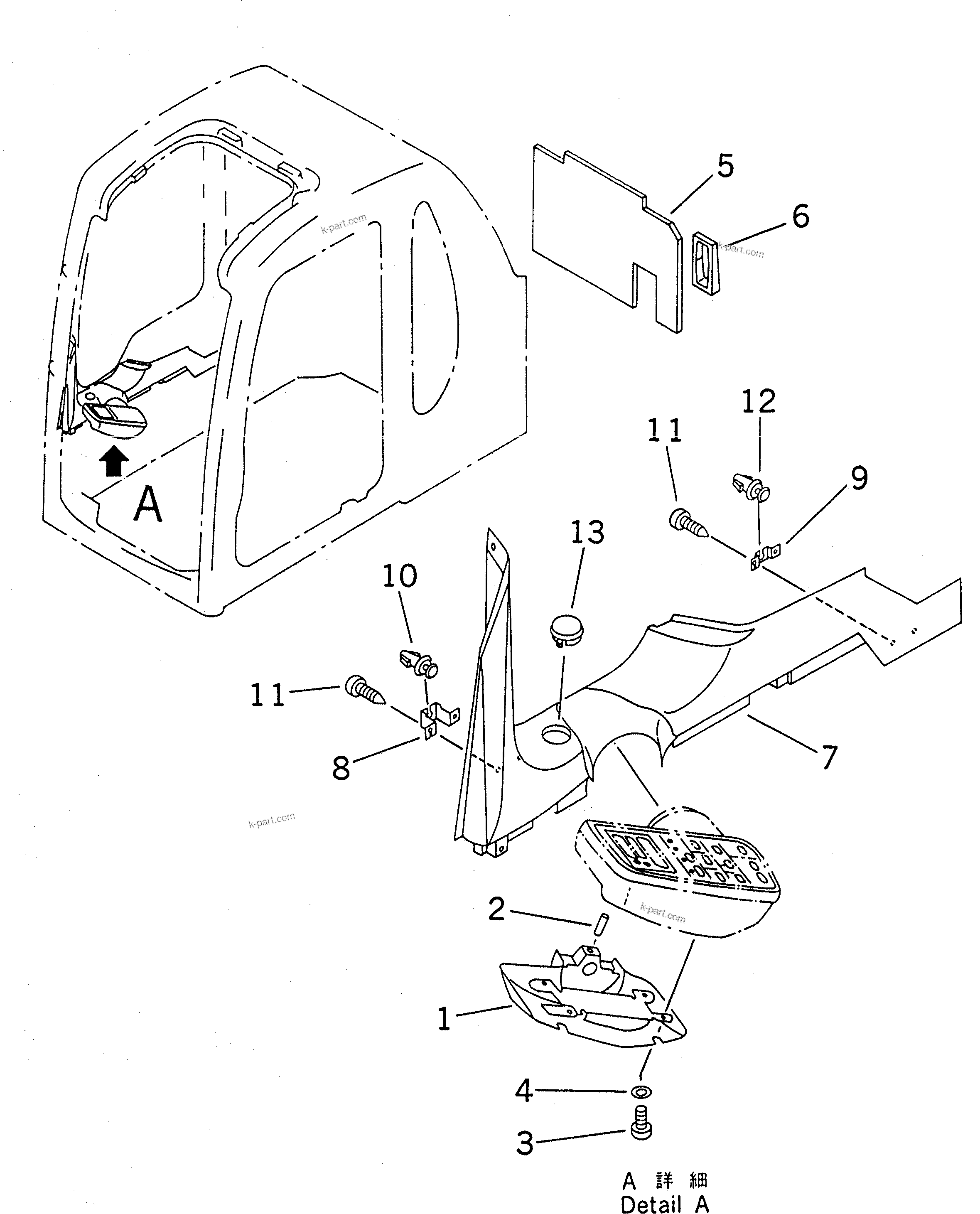 Komatsu parts book diagram for PC120-6H S/N 45001-UP: OPERATOR'S CAB (PANEL COVER AND MONITOR SYSTEM)(#53011-64839)