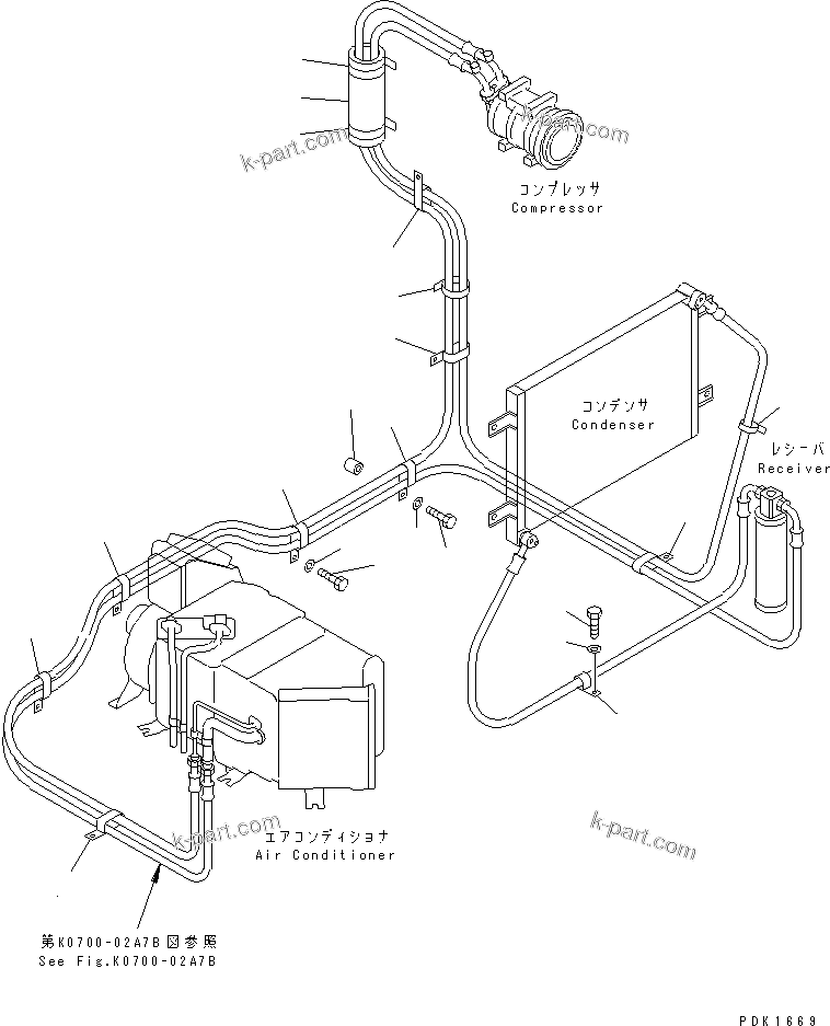 Komatsu parts book diagram for PC120-6H S/N 45001-UP: AIR CONDITIONER (FREON PIPING CLIP)(#57000-59162)