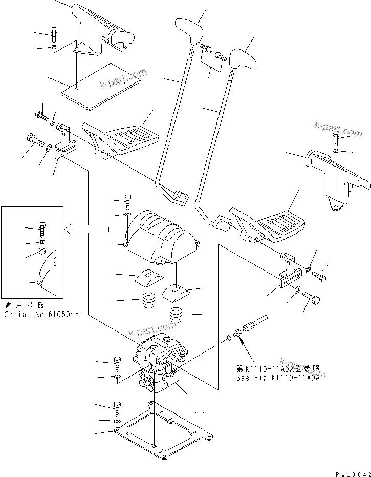 Komatsu parts book diagram for PC120-6H S/N 45001-UP: FLOOR FRAME (TRAVEL LEVER)(#57389-63524)