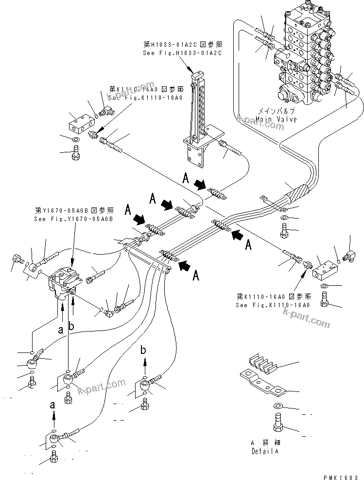 Komatsu parts book diagram for PC120-6H S/N 45001-UP: FLOOR FRAME (P.P.C. TRAVEL PIPING)(#57000-57388)
