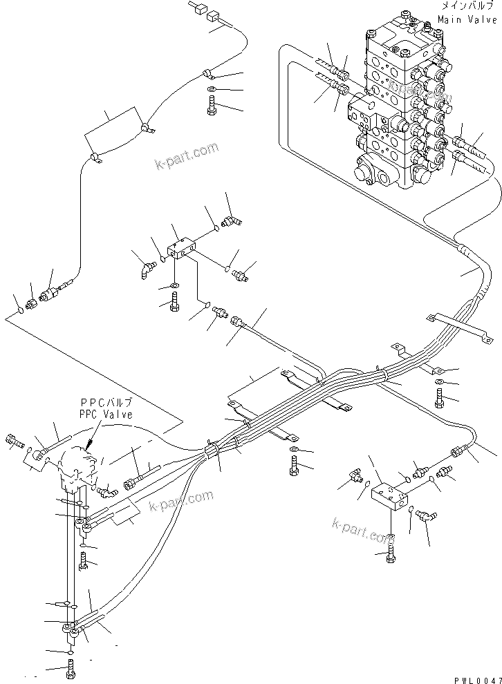 Komatsu parts book diagram for PC120-6H S/N 45001-UP: FLOOR FRAME (P.P.C. TRAVEL PIPING)(#60968-)