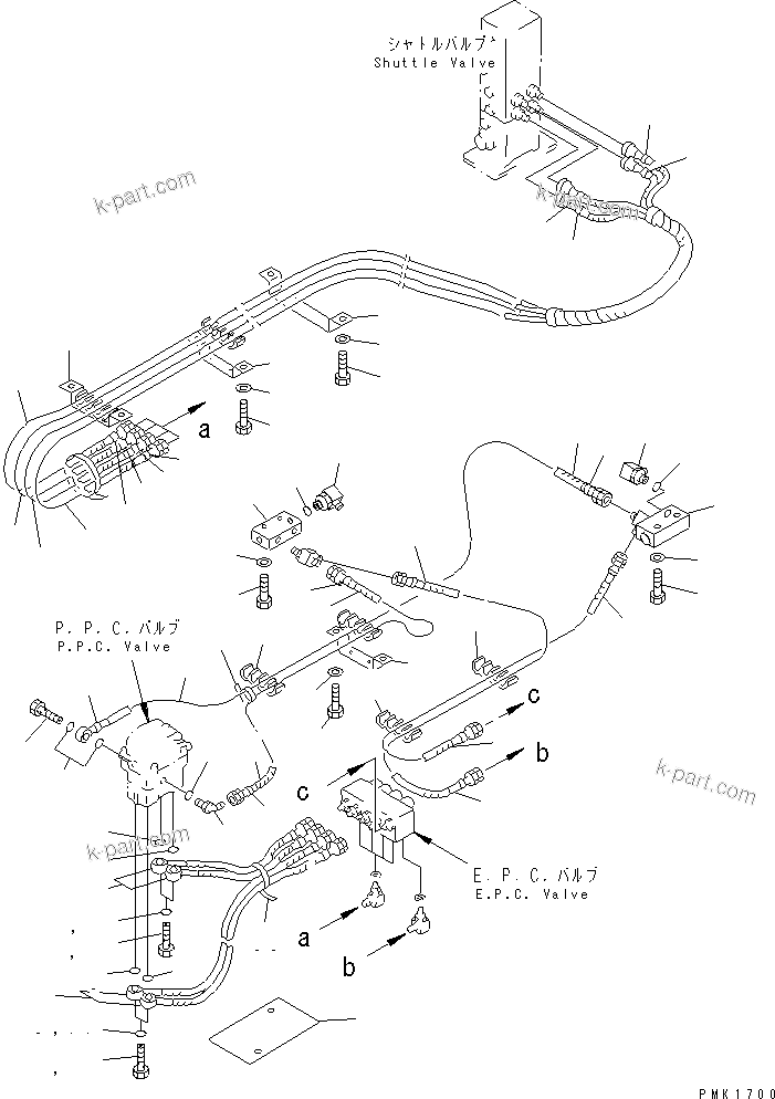 Komatsu parts book diagram for PC120-6H S/N 45001-UP: FLOOR (P.P.C. TRAVEL PIPING) (RADIO CONTROL SPEC.)(#53272-56999)