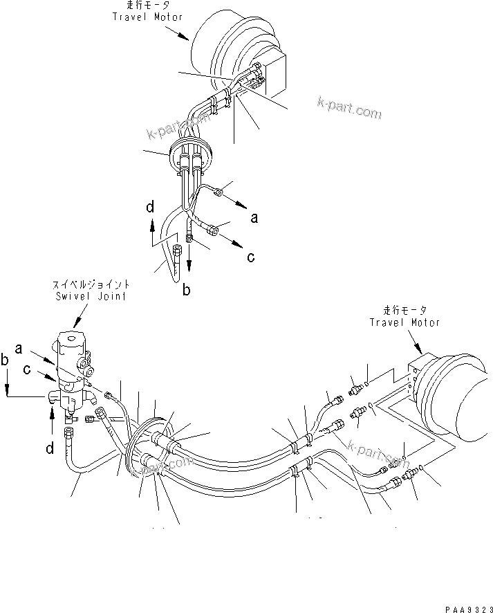 Komatsu parts book diagram for PC120-6H S/N 45001-UP: TRAVEL PIPING LOWER(#50201-56999)