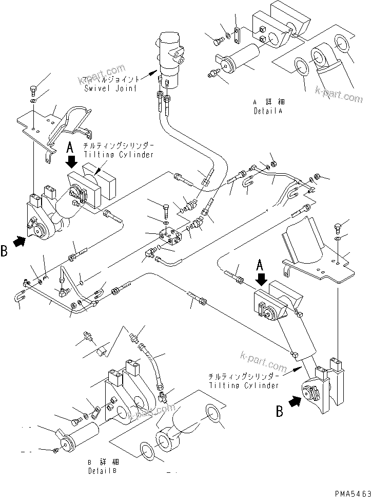 Komatsu parts book diagram for PC120-6H S/N 45001-UP: TILTING CYLINDER AND PIPING (PIPING AND PIN)(#45001-64839)