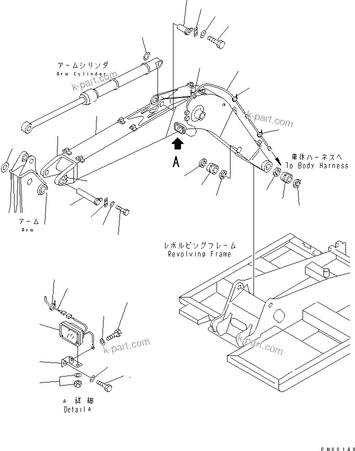 Komatsu parts book diagram for PC120-6H S/N 45001-UP: BOOM (BOOM ? WORK LAMP AND PIN)(#52401-)