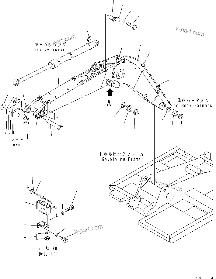 Komatsu parts book diagram for PC120-6H S/N 45001-UP: BOOM (BOOM ? WORK LAMP AND PIN)(#52401-64839)