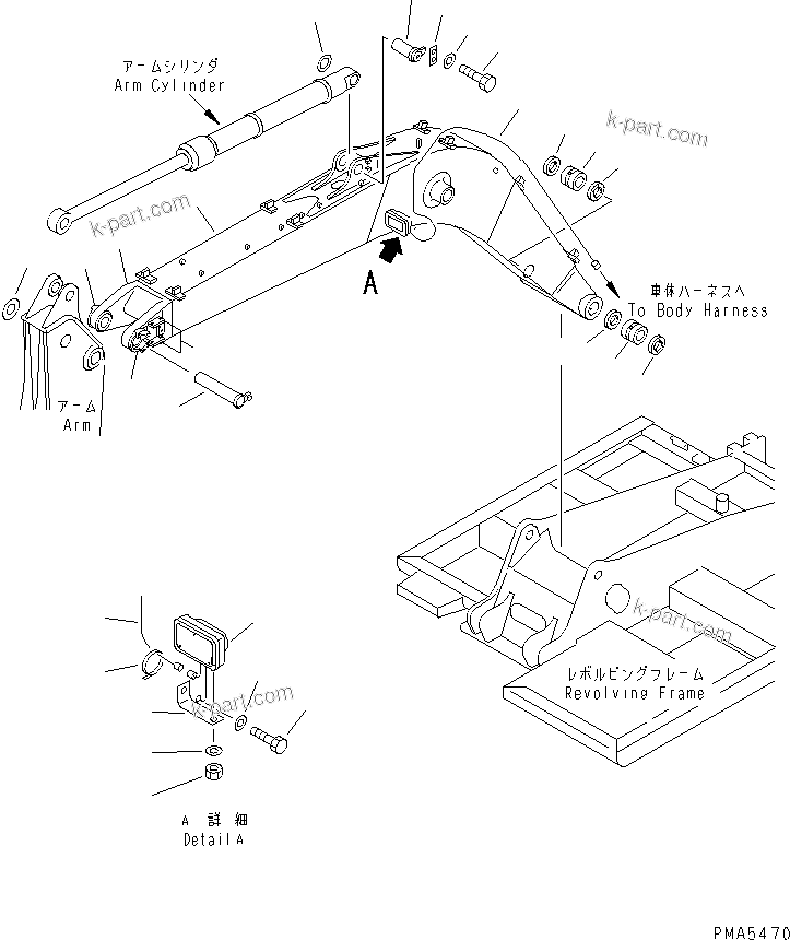 Komatsu parts book diagram for PC120-6H S/N 45001-UP: BOOM (BOOM ? WORK LAMP AND PIN) (FOR AUTO GREASE)(#45001-52400)