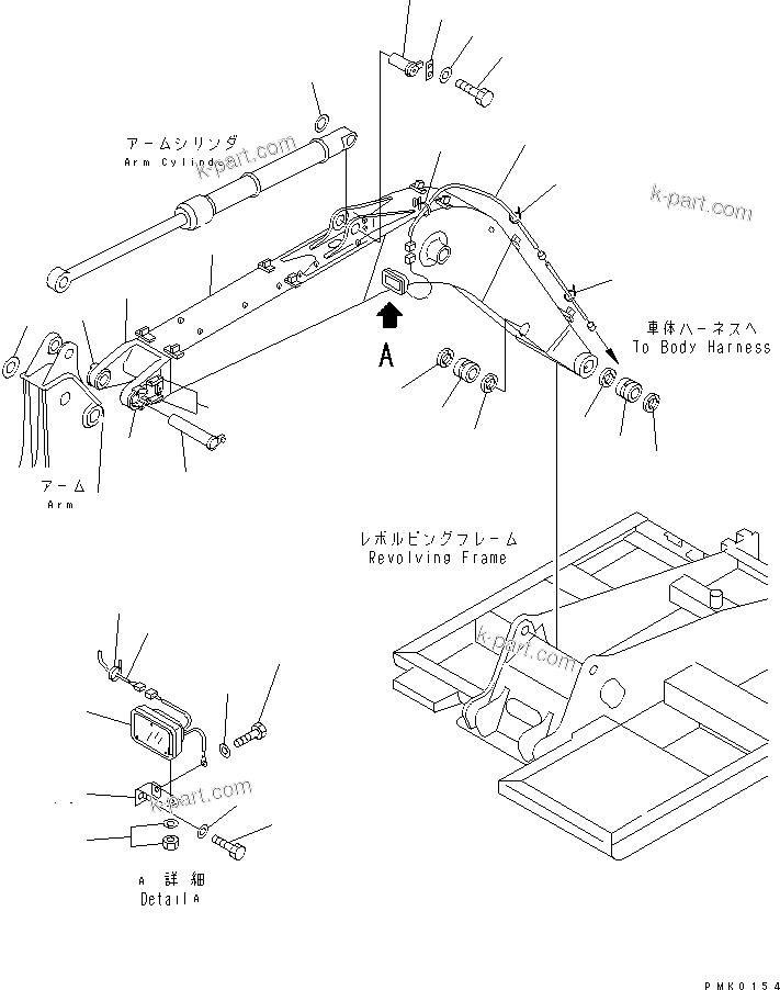 Komatsu parts book diagram for PC120-6H S/N 45001-UP: BOOM (BOOM ? WORK LAMP AND PIN) (FOR AUTO GREASE)(#52401-64839)