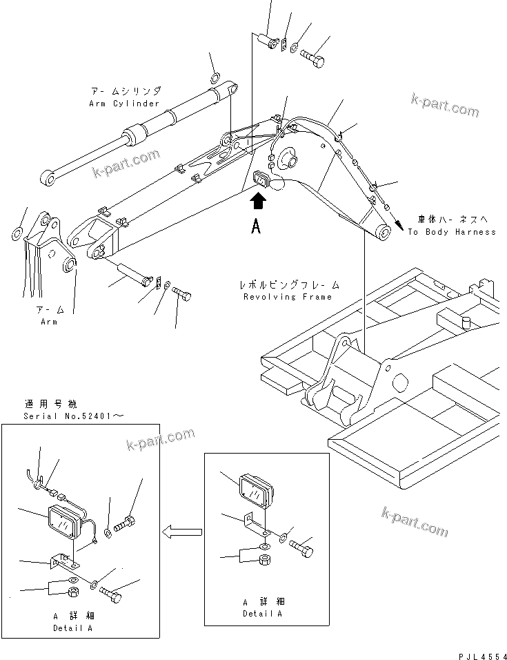 Komatsu parts book diagram for PC120-6H S/N 45001-UP: BOOM LESS (WORK LAMP AND PIN) (KIT)