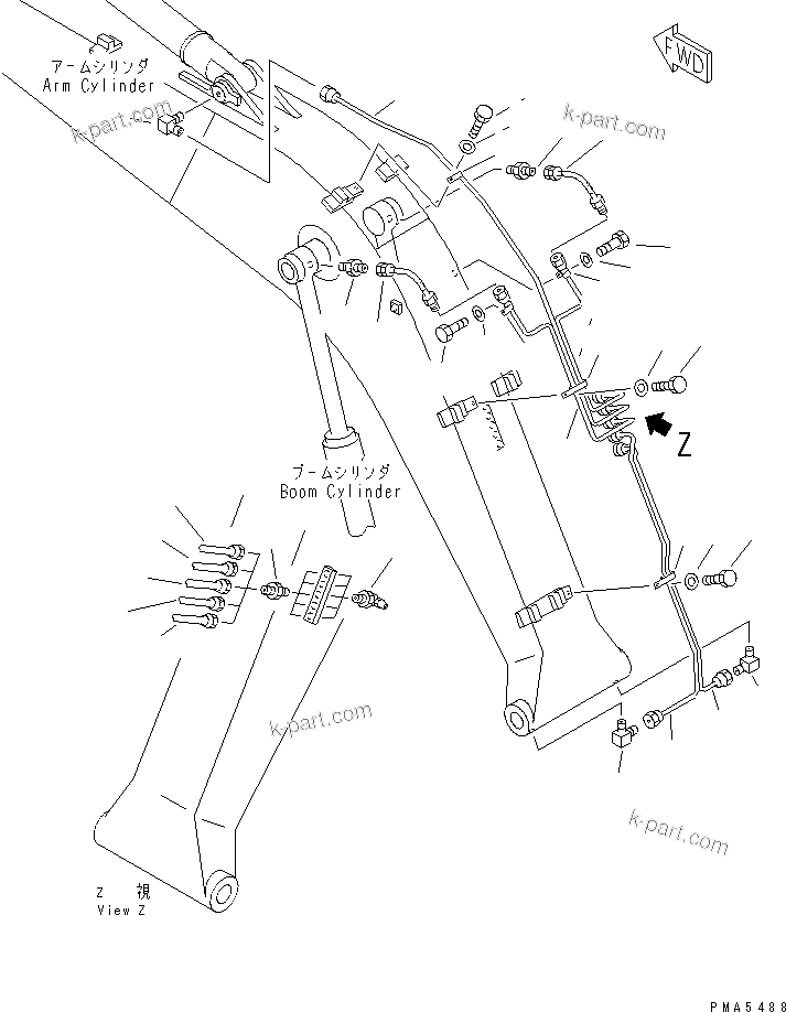 Komatsu parts book diagram for PC120-6H S/N 45001-UP: BOOM (LUBRICATION PIPING)