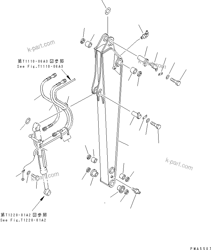 Komatsu parts book diagram for PC120-6H S/N 45001-UP: ARM (LONG GREASING TYPE)(#57000-64839)