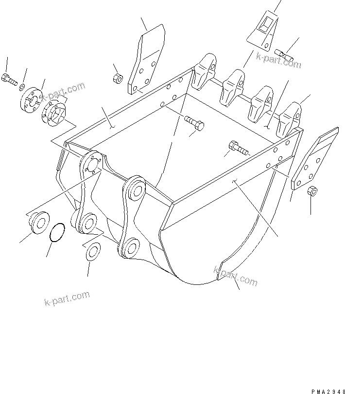 Komatsu parts book diagram for PC120-6H S/N 45001-UP: BUCKET ? 0.36M3 (CECE 0.33M3) 700MM (HORIZONTAL PIN TYPE)