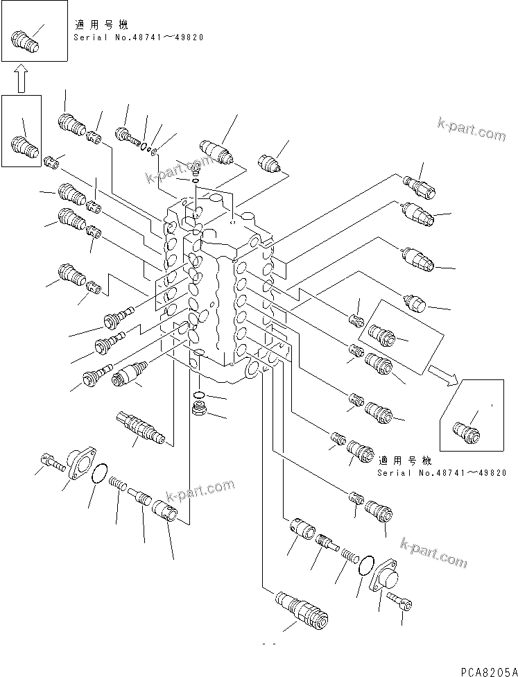 Komatsu parts book diagram for PC120-6H S/N 45001-UP: MAIN VALVE (1-ACTUATOR) (3/10)(#45001-49820)