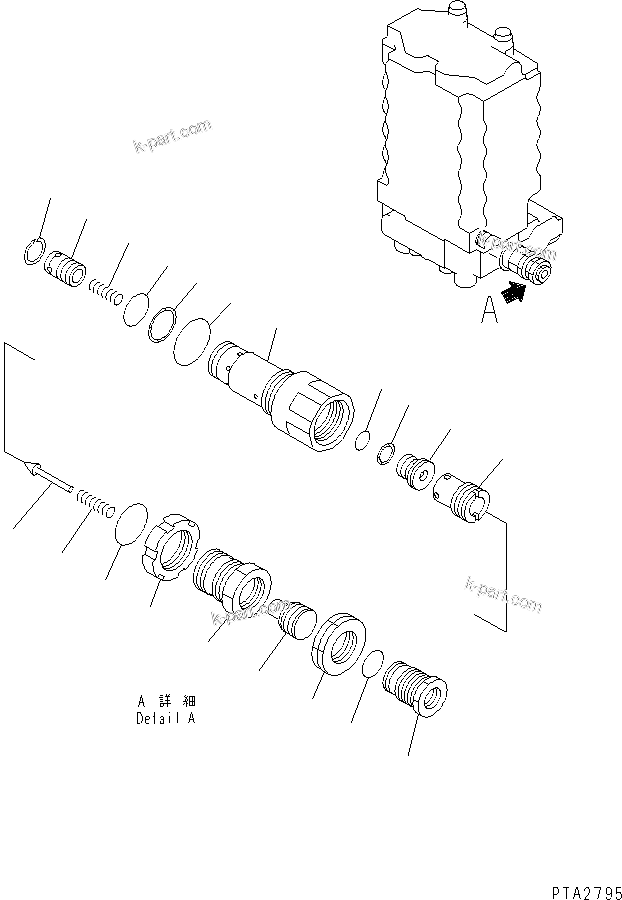 Komatsu parts book diagram for PC120-6H S/N 45001-UP: MAIN VALVE (1-ACTUATOR) (7/10)(#49821-50200)