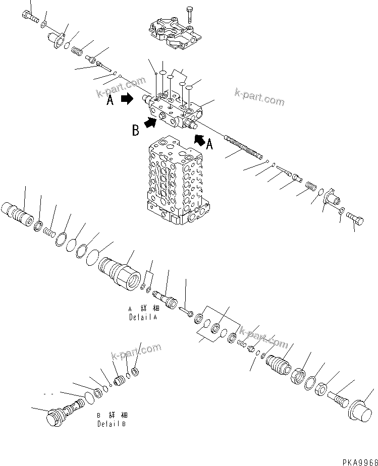 Komatsu parts book diagram for PC120-6H S/N 45001-UP: MAIN VALVE (1-ACTUATOR) (9/10)(#50201-53010)