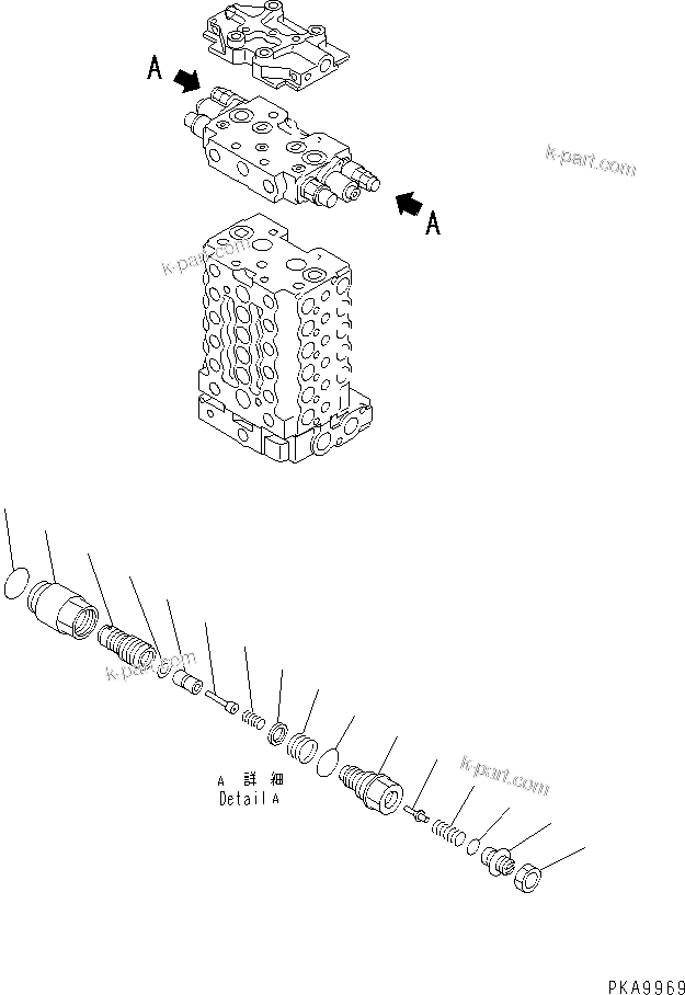 Komatsu parts book diagram for PC120-6H S/N 45001-UP: MAIN VALVE (1-ACTUATOR) (10/10)(#49821-50200)