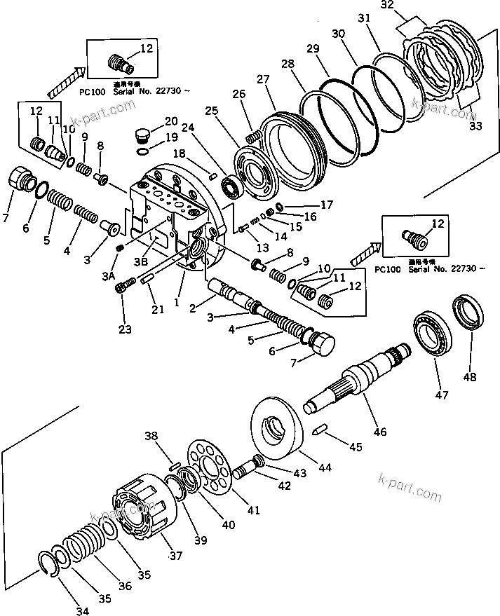 Komatsu parts book diagram for PC120S-3 S/N 18001-UP: TRAVEL MOTOR (2/2) (FOR JAPAN)