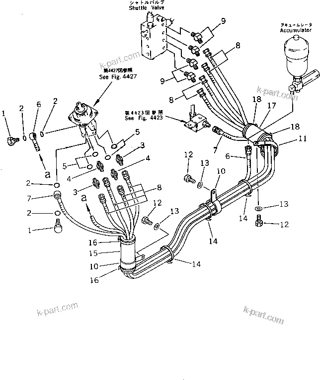 Komatsu parts book diagram for PC120S-3 S/N 18001-UP: HYDRAULIC PIPING (VALVE TO PPC VALVE ? L.H.) (FOR WRIST CONTROL)