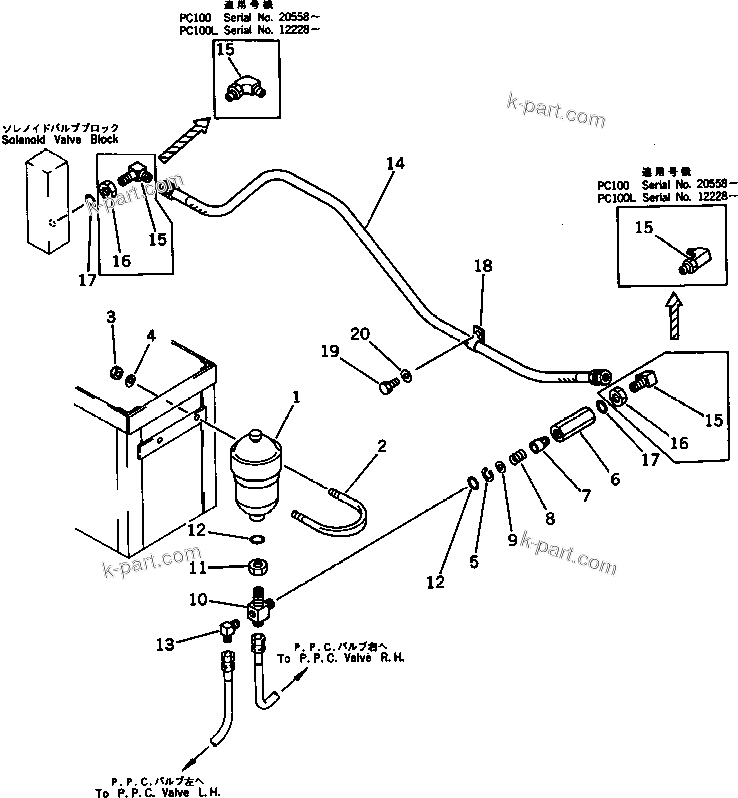 Komatsu parts book diagram for PC120S-3 S/N 18001-UP: HYDRAULIC PIPING (VALVE TO ACCUMULATOR) (FOR WRIST CONTROL)