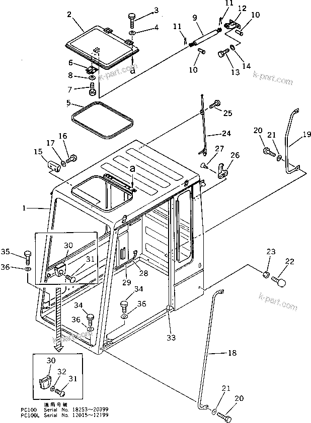 Komatsu parts book diagram for PC120S-3 S/N 18001-UP: OPERATOR'S CAB (1/6) (FOR JAPAN)(#18001-21099)