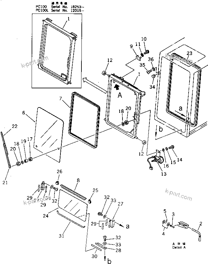 Komatsu parts book diagram for PC120S-3 S/N 18001-UP: OPERATOR'S CAB (2/6) (FOR JAPAN)(#18001-20561)