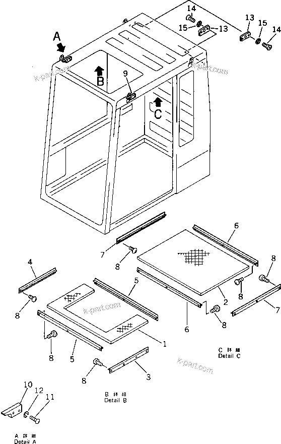 Komatsu parts book diagram for PC120S-3 S/N 18001-UP: OPERATOR'S CAB (3/6) (FOR JAPAN)(#18001-22802)