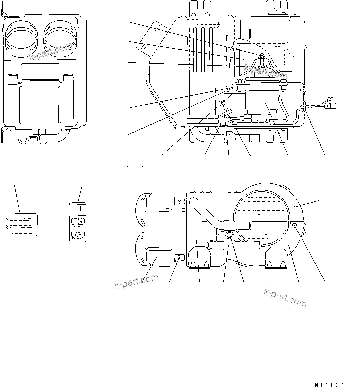Komatsu parts book diagram for PC120S-3 S/N 18001-UP: HEATER UNIT (WITH DEFROSTER)(#23828-)